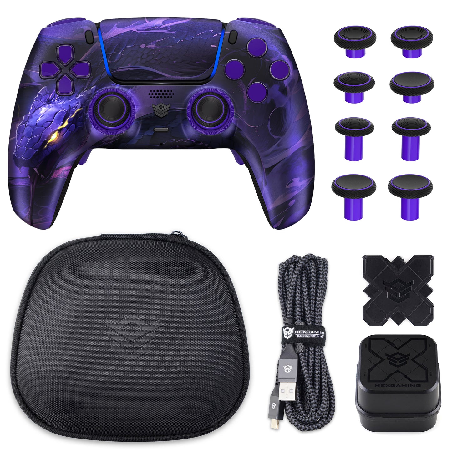 HEXGAMING PHANTOMコントローラー、調整可能なトリガー+充電ケーブル+PS5、PC、モバイル対応用キャリングバッグ付き-18種類
