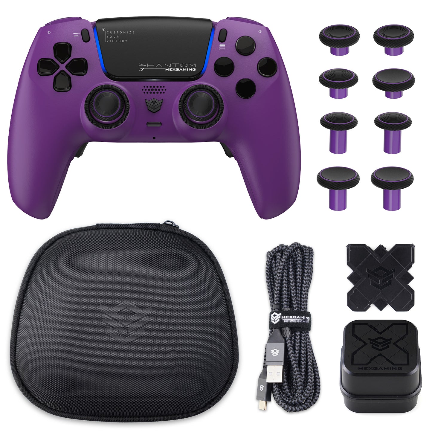 HEXGAMING PHANTOMコントローラー、調整可能なトリガー+充電ケーブル+PS5、PC、モバイル対応用キャリングバッグ付き-18種類