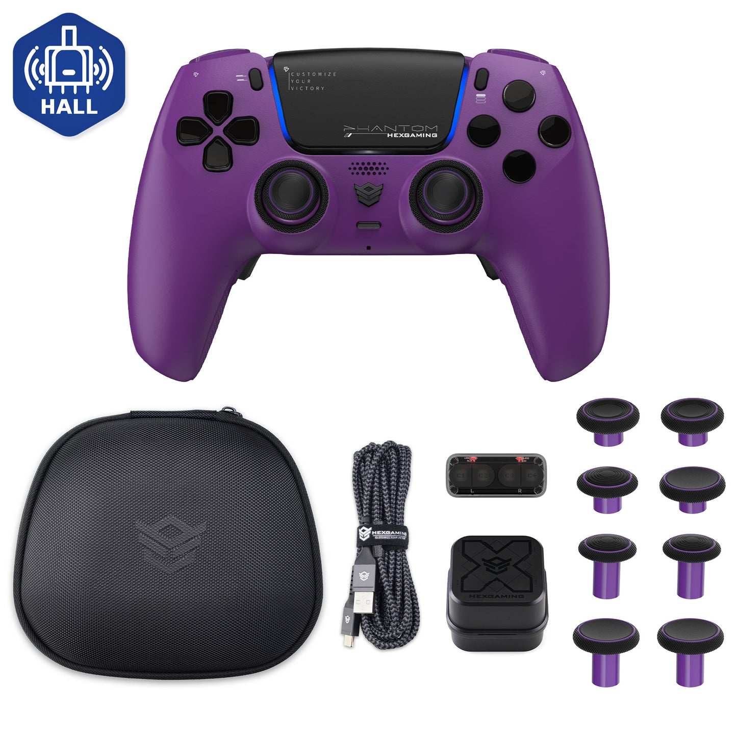 HEXGAMING PHANTOMコントローラー、調整可能なトリガー+充電ケーブル+PS5、PC、モバイル対応用キャリングバッグ付き-18種類