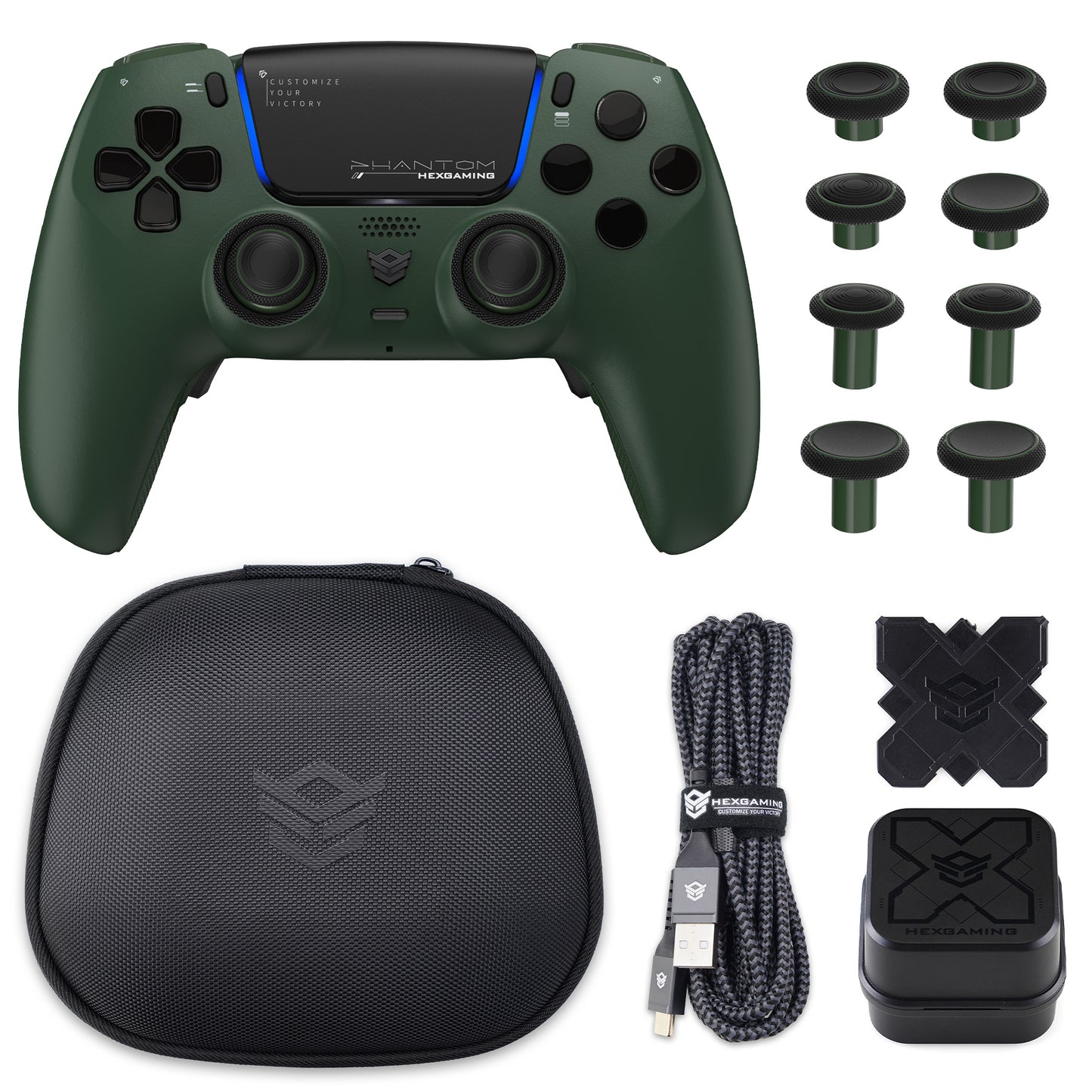 HEXGAMING PHANTOMコントローラー、調整可能なトリガー+充電ケーブル+PS5、PC、モバイル対応用キャリングバッグ付き-18種類