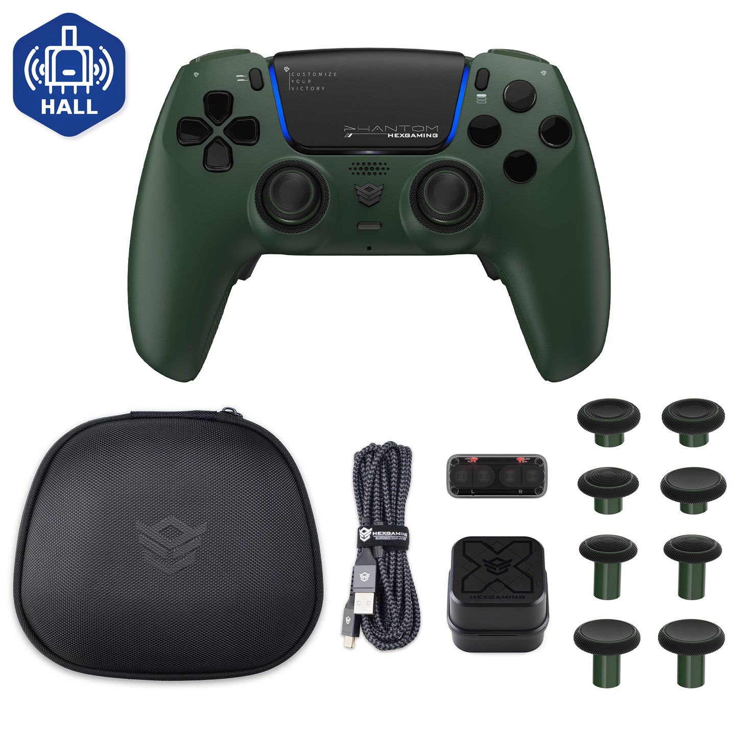 HEXGAMING PHANTOMコントローラー、調整可能なトリガー+充電ケーブル+PS5、PC、モバイル対応用キャリングバッグ付き-18種類