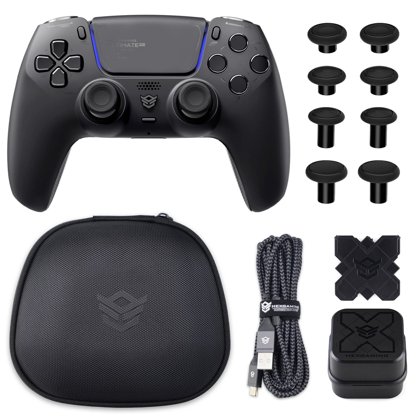 HEXGAMING ULTIMATE PRO ゲーミングコントローラー PS5/PC/モバイル対応 – 割り当て可能な背面ボタン4個、カスタムプロファイル6種類、調整可能なトリガー、交換可能なサムスティック8本【4種類】