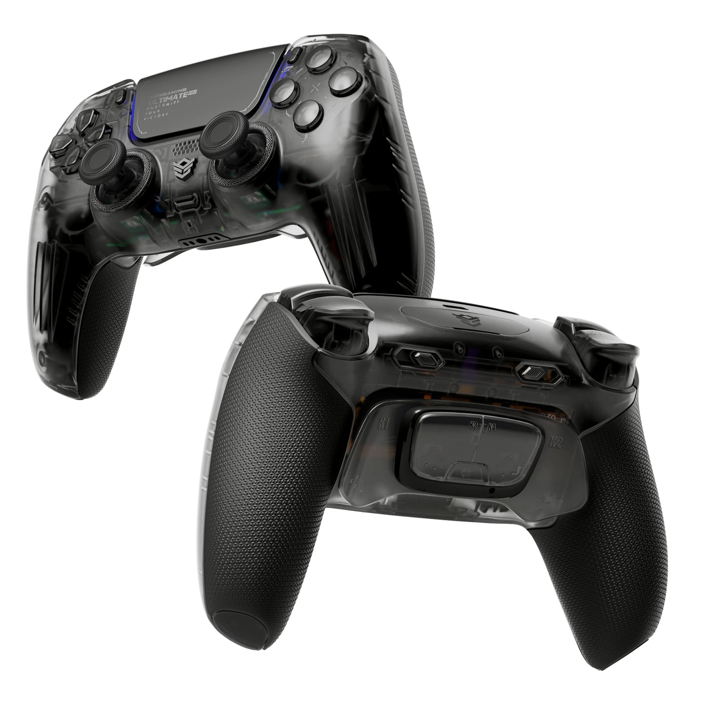 HEXGAMING ULTIMATE PRO ゲーミングコントローラー PS5/PC/モバイル対応 – 割り当て可能な背面ボタン4個、カスタムプロファイル6種類、調整可能なトリガー、交換可能なサムスティック8本【マットクリアブラック】