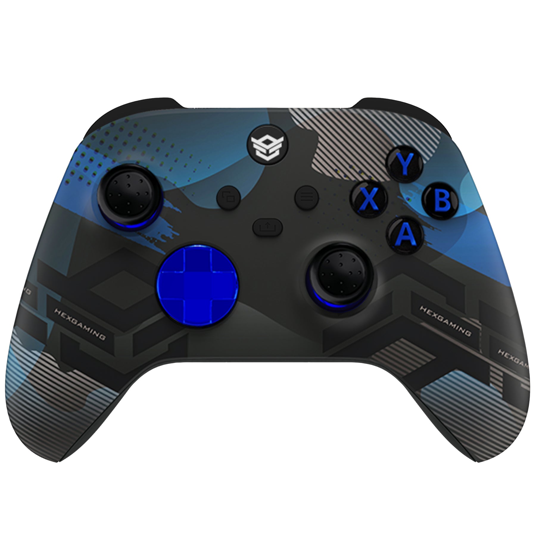 HEXGAMING ADVANCE Controller with Adjustable Triggers for XBOX, PC, Mobile- Samurai Blue ABXY Labeled