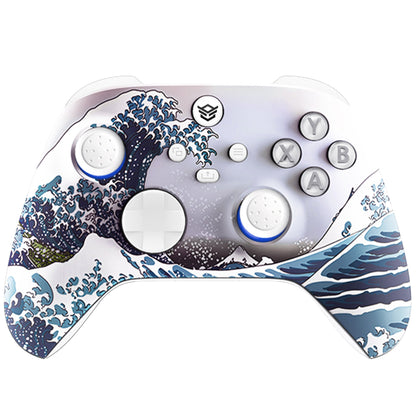 HEXGAMING ADVANCE Controller with Adjustable Triggers for XBOX, PC, Mobile - The Great Wave ABXY Labeled