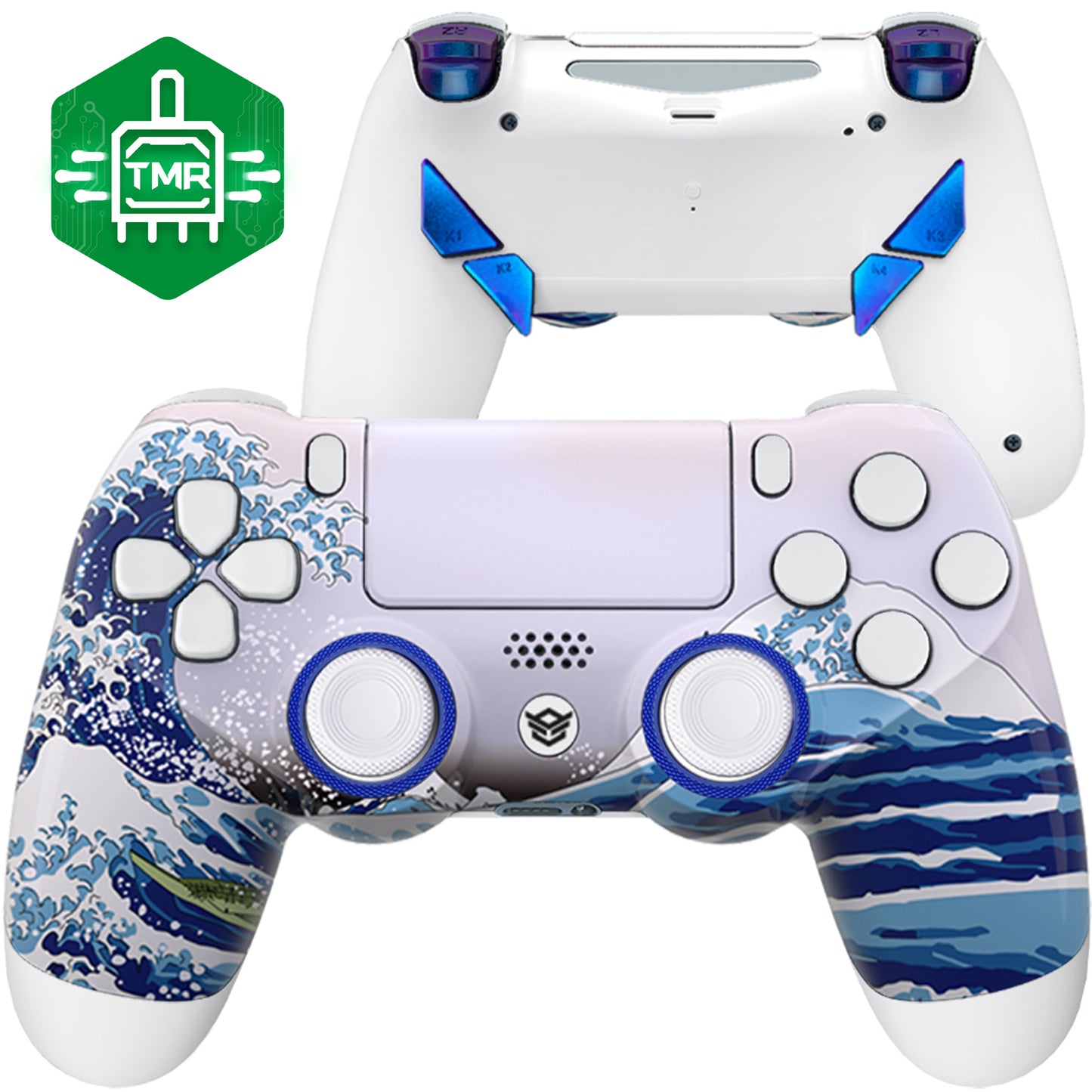 HEXGAMING NEW EDGE コントローラー は TMRジョイスティック搭載、PS4、PC、モバイル対応 - グレート ウェーブ カメレオンパープルブルー