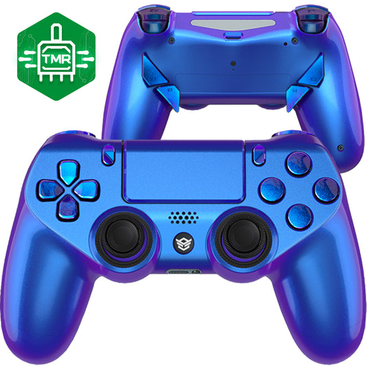 HEXGAMING NEW EDGE コントローラー は TMRジョイスティック搭載、PS4、PC、モバイル対応 - カメレオンパープルブルー