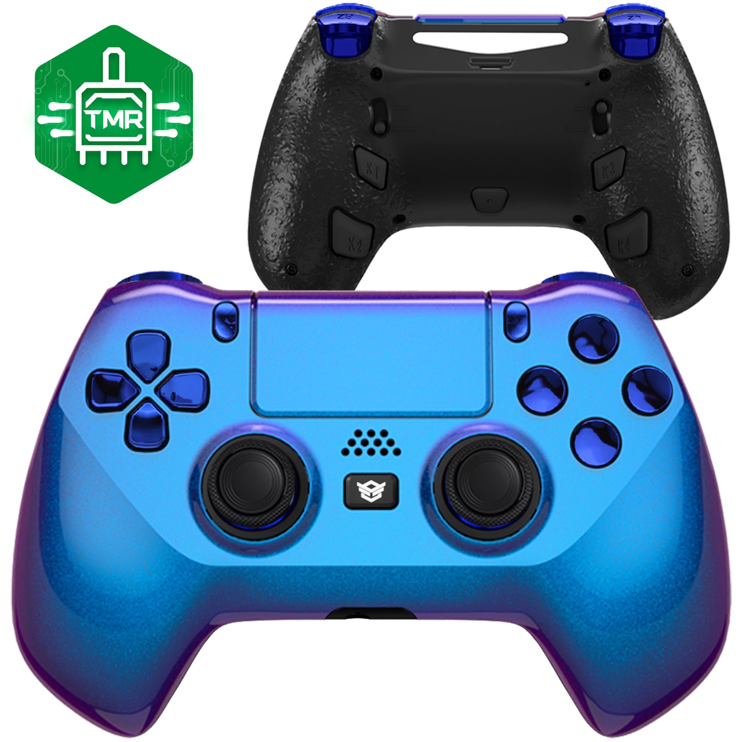 HEXGAMING HYPER コントローラー は TMRジョイスティック搭載、PS4、PC、モバイル対応 - カメレオン　クロームブルー