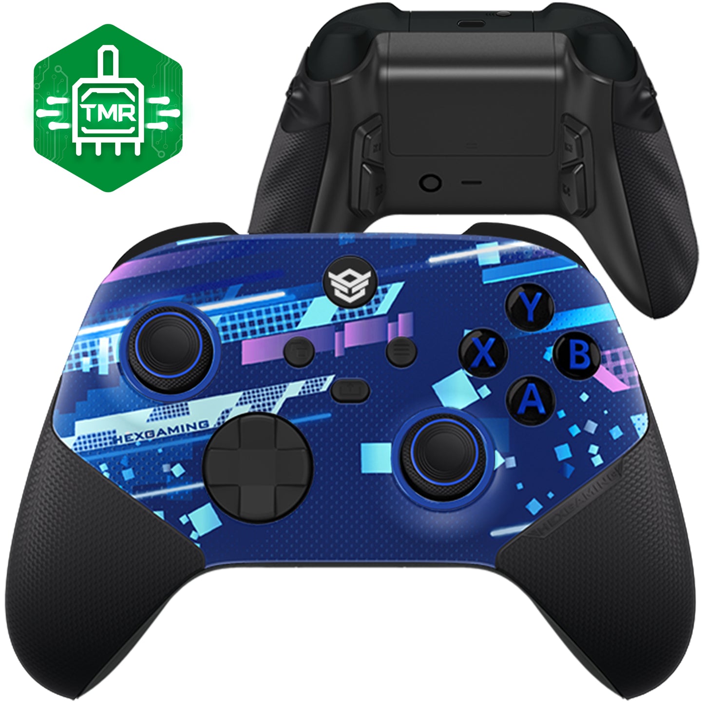 HEXGAMING ULTRA X コントローラーはTMRジョイスティック搭載、XBOX、PC、モバイル対応 - ブルー宇宙の歪み