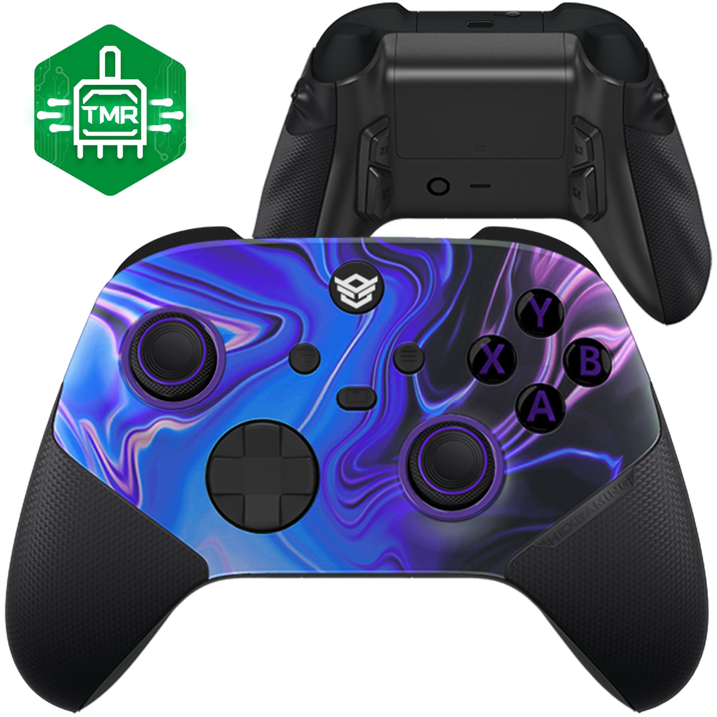 HEXGAMING ULTRA X コントローラーはTMRジョイスティック搭載、XBOX、PC、モバイル対応 - カオスパープル ABXYボタン