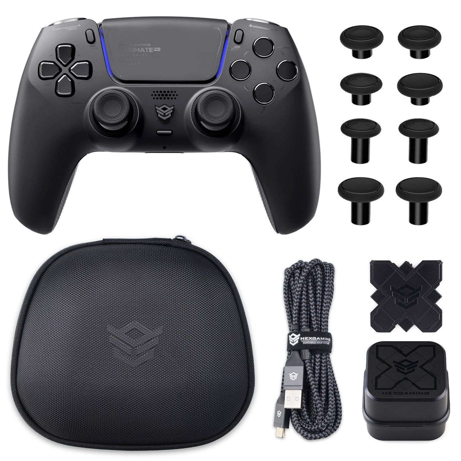 HEXGAMING ULTIMATE PROコントローラー、調整可能なトリガー+充電ケーブル+PS5、PC、モバイル対応用キャリングバッグ付き【6種類】