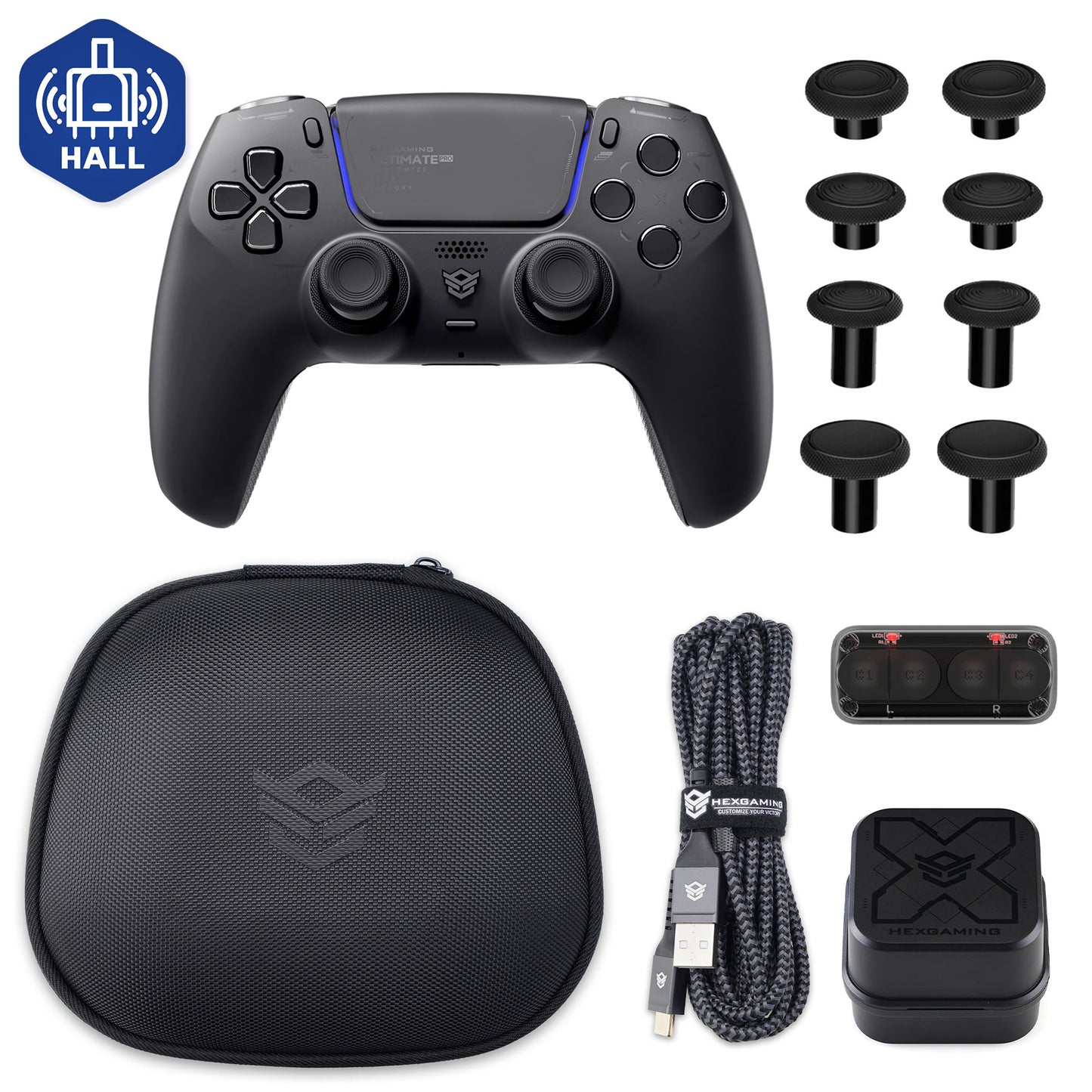 HEXGAMING ULTIMATE PRO ゲーミングコントローラー PS5/PC/モバイル対応  – 割り当て可能な背面ボタン4個、カスタムプロファイル6種類、調整可能なトリガー、交換可能なサムスティック8本【4種類】