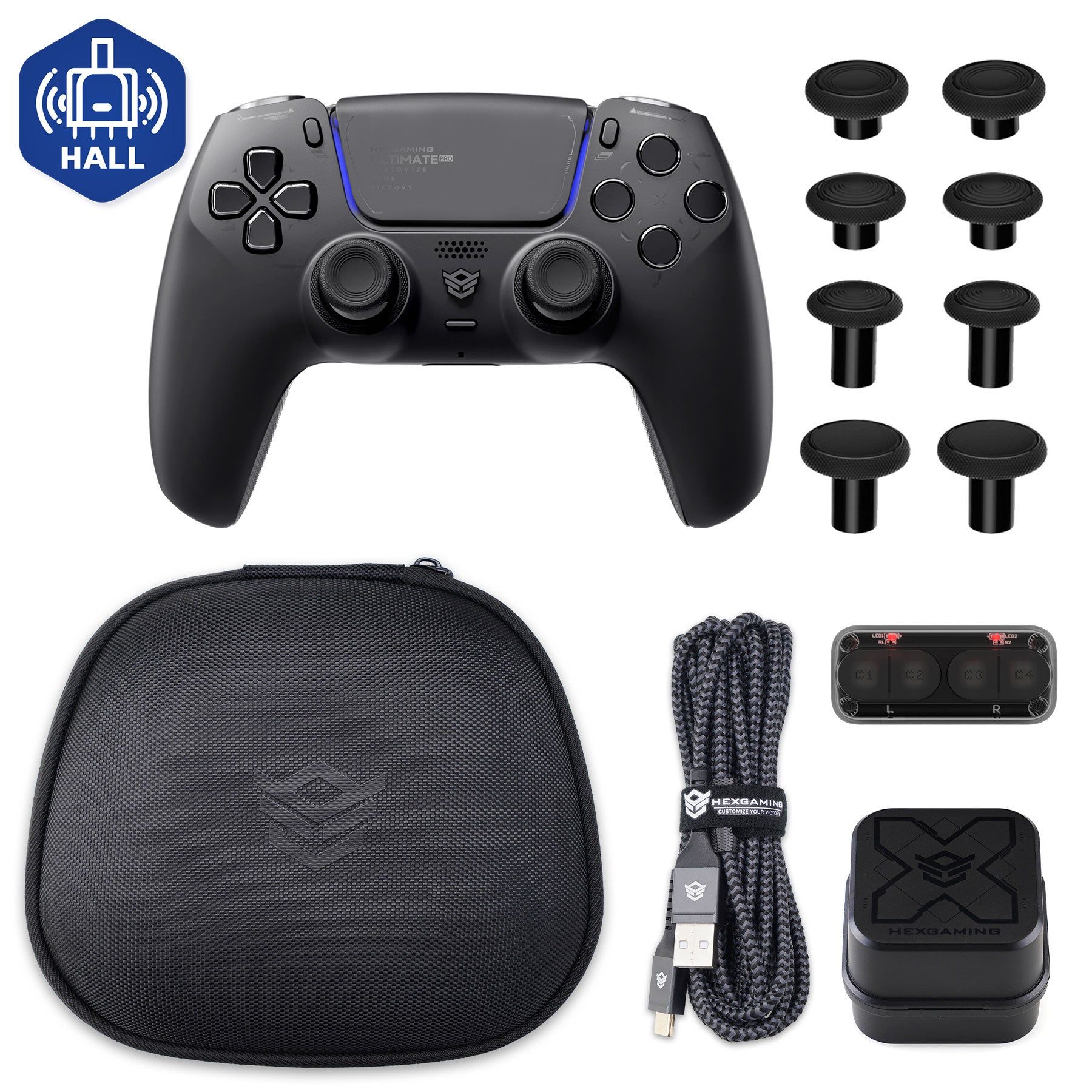 HEXGAMING ULTIMATE PRO ゲーミングコントローラー PS5/PC/モバイル対応  – 割り当て可能な背面ボタン4個、カスタムプロファイル6種類、調整可能なトリガー、交換可能なサムスティック8本【4種類】
