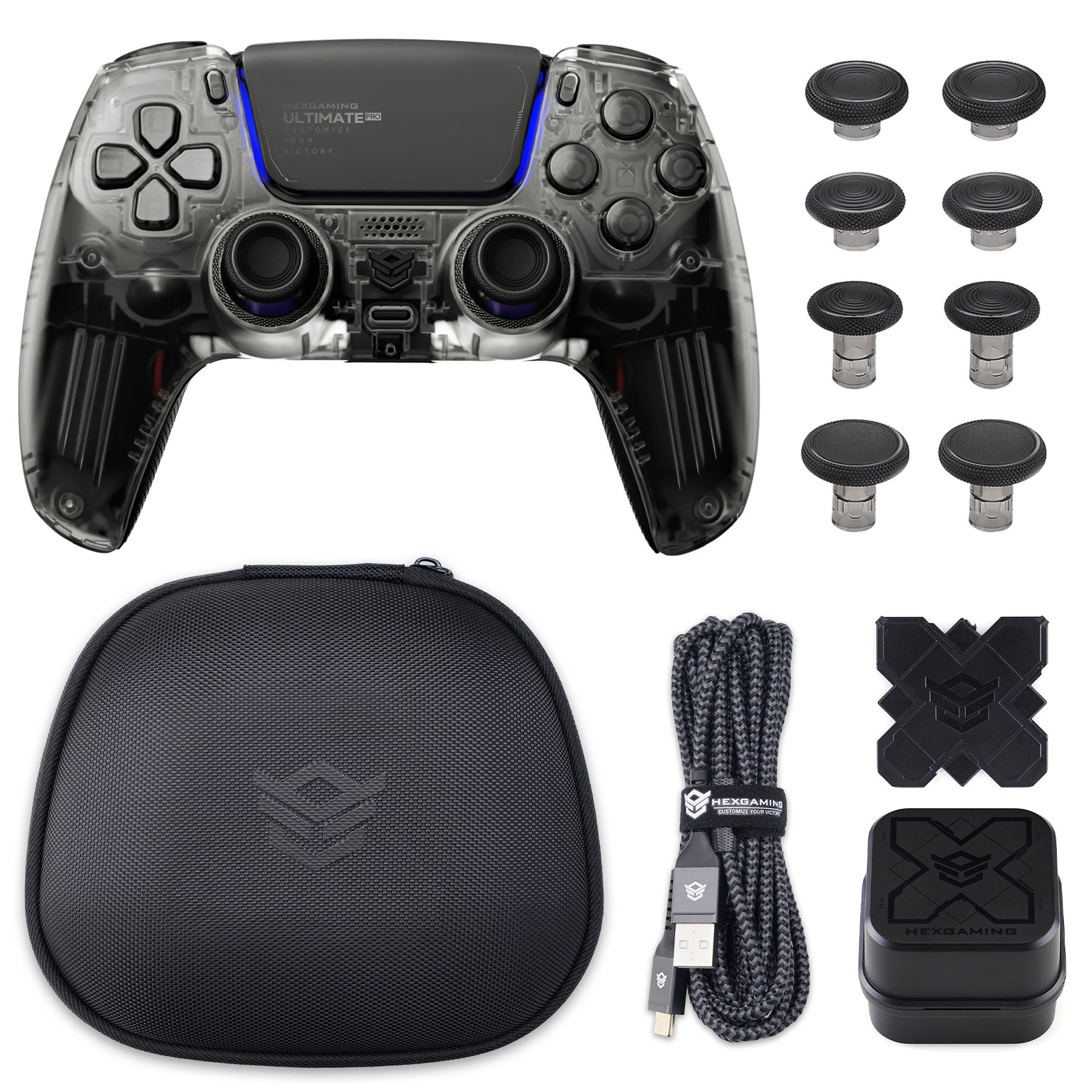 HEXGAMING ULTIMATE PRO ゲーミングコントローラー PS5/PC/モバイル対応  – 割り当て可能な背面ボタン4個、カスタムプロファイル6種類、調整可能なトリガー、交換可能なサムスティック8本【4種類】