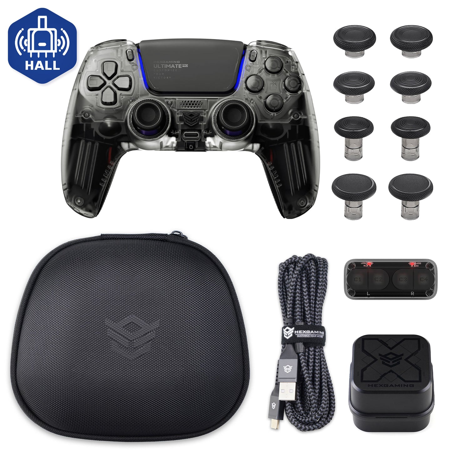 HEXGAMING ULTIMATE PRO ゲーミングコントローラー PS5/PC/モバイル対応  – 割り当て可能な背面ボタン4個、カスタムプロファイル6種類、調整可能なトリガー、交換可能なサムスティック8本【4種類】