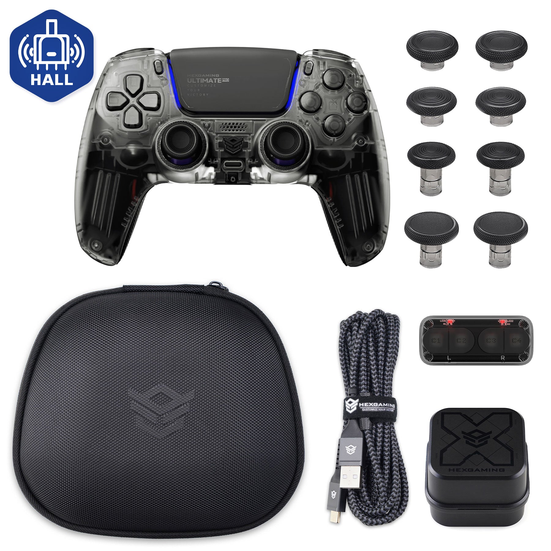 HEXGAMING ULTIMATE PRO ゲーミングコントローラー PS5/PC/モバイル対応  – 割り当て可能な背面ボタン4個、カスタムプロファイル6種類、調整可能なトリガー、交換可能なサムスティック8本【4種類】