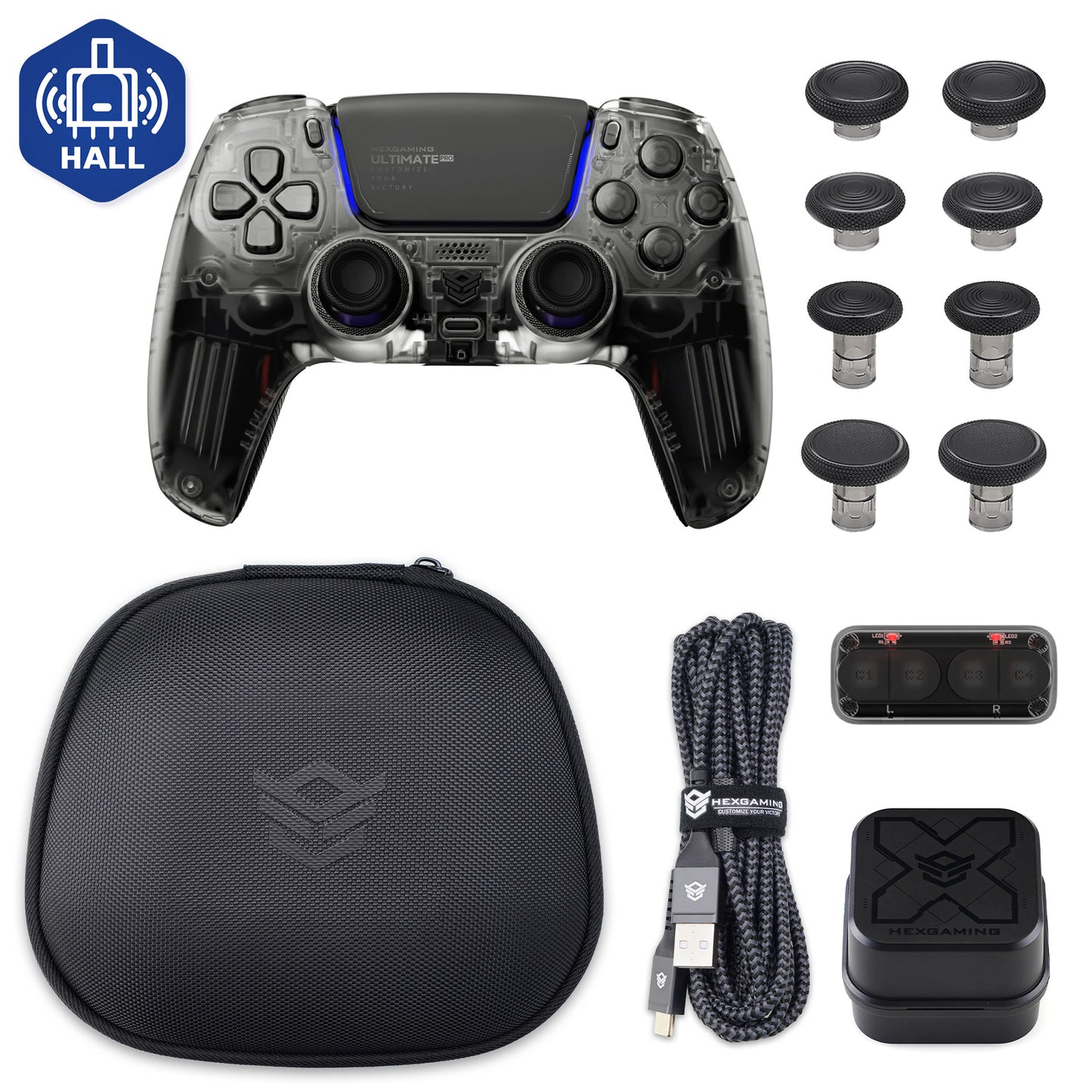 HEXGAMING ULTIMATE PROコントローラー、調整可能なトリガー+充電ケーブル+PS5、PC、モバイル対応用キャリングバッグ付き【6種類】