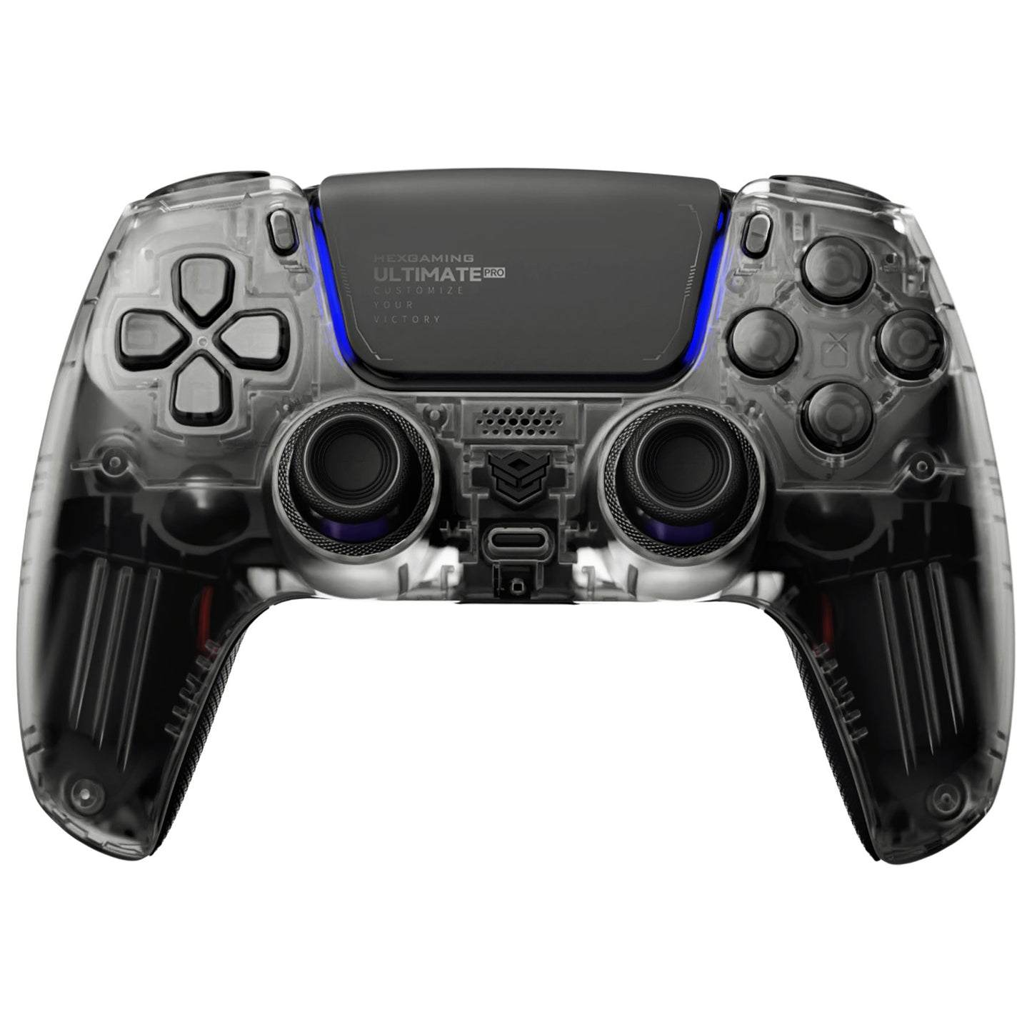 HEXGAMING ULTIMATE PRO ゲーミングコントローラー PS5/PC/モバイル対応  – 割り当て可能な背面ボタン4個、カスタムプロファイル6種類、調整可能なトリガー、交換可能なサムスティック8本【マットクリアブラック】