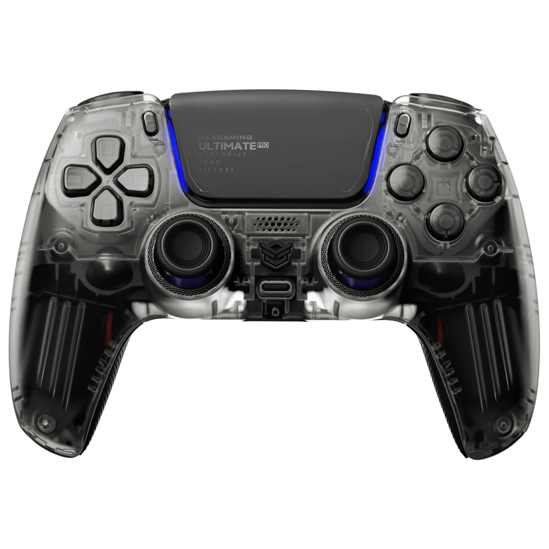 HEXGAMING ULTIMATE PRO ゲーミングコントローラー PS5/PC/モバイル対応  – 割り当て可能な背面ボタン4個、カスタムプロファイル6種類、調整可能なトリガー、交換可能なサムスティック8本【マットクリアブラック】