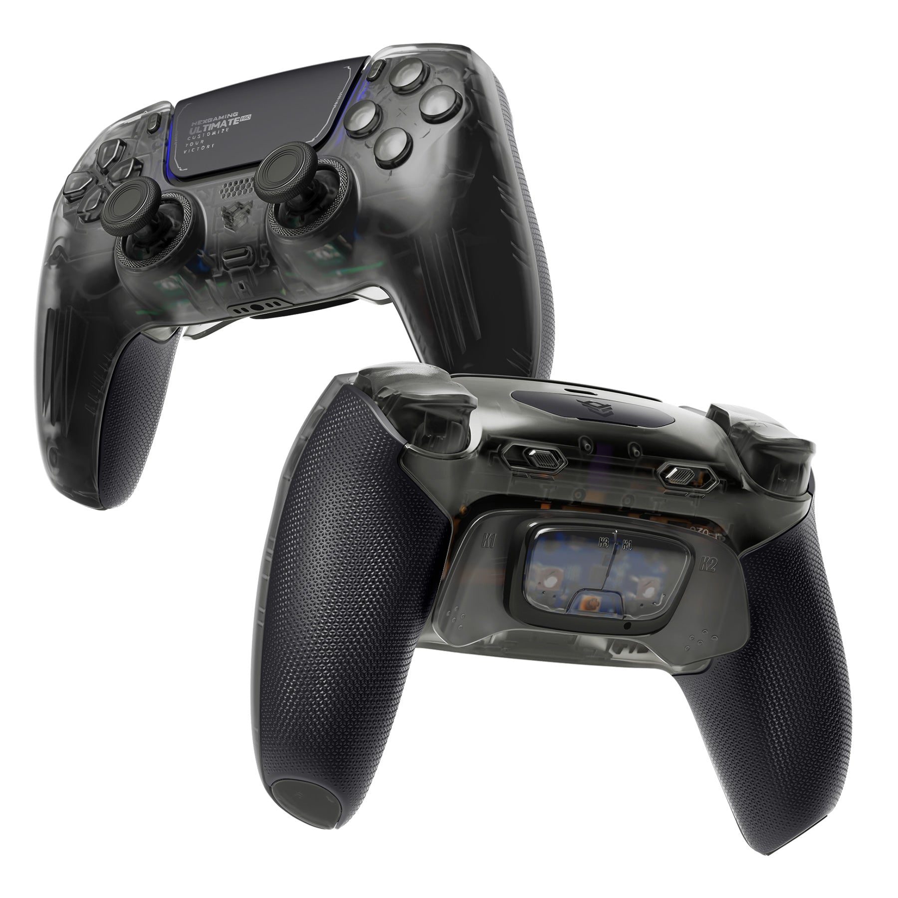 HEXGAMING ULTIMATE PROコントローラー はPS5、PC、モバイル対応、調整可能なトリガー備え【マットクリアブラック】