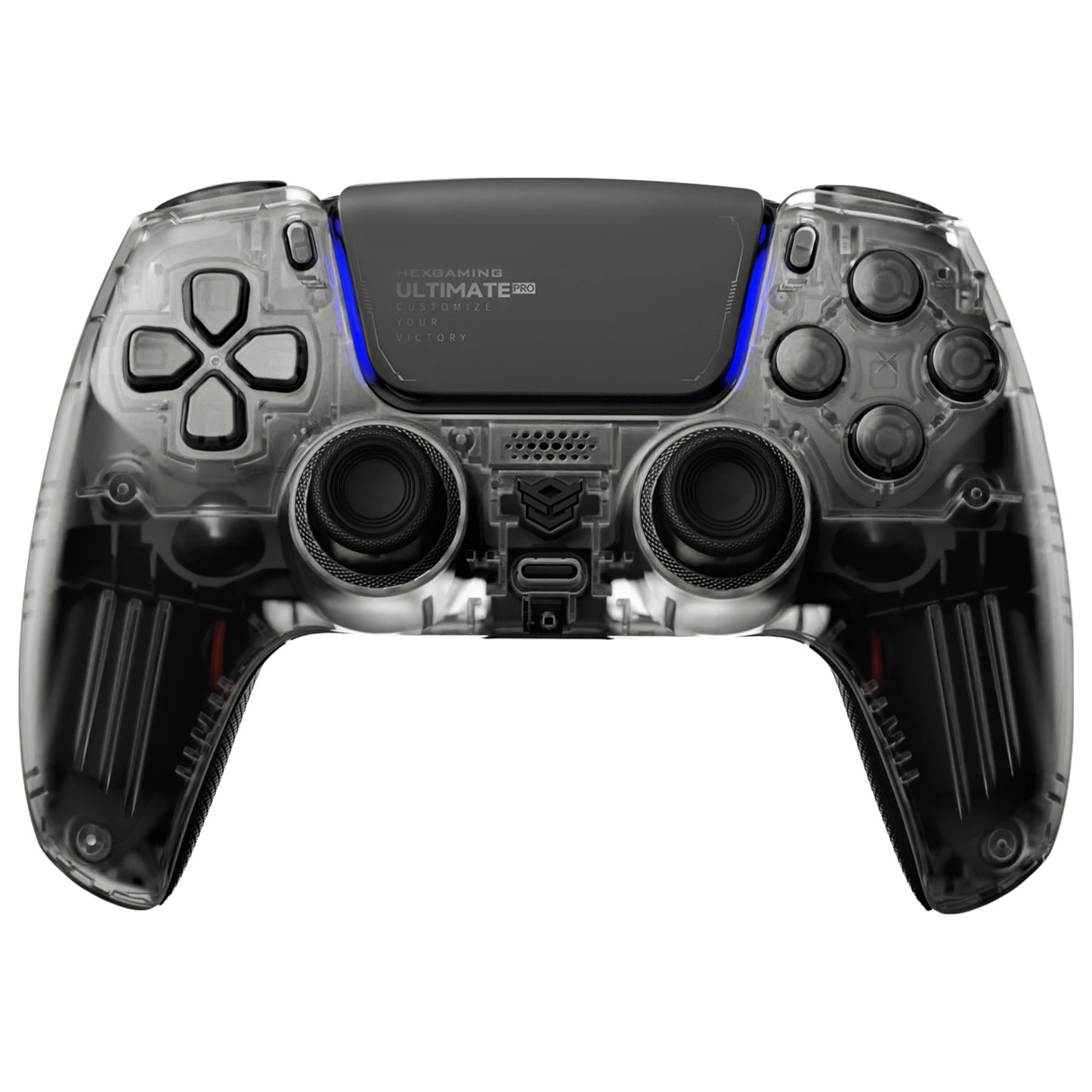 HEXGAMING ULTIMATE PRO ゲーミングコントローラー PS5/PC/モバイル対応  – 割り当て可能な背面ボタン4個、カスタムプロファイル6種類、調整可能なトリガー、交換可能なサムスティック8本【マットクリアブラック】