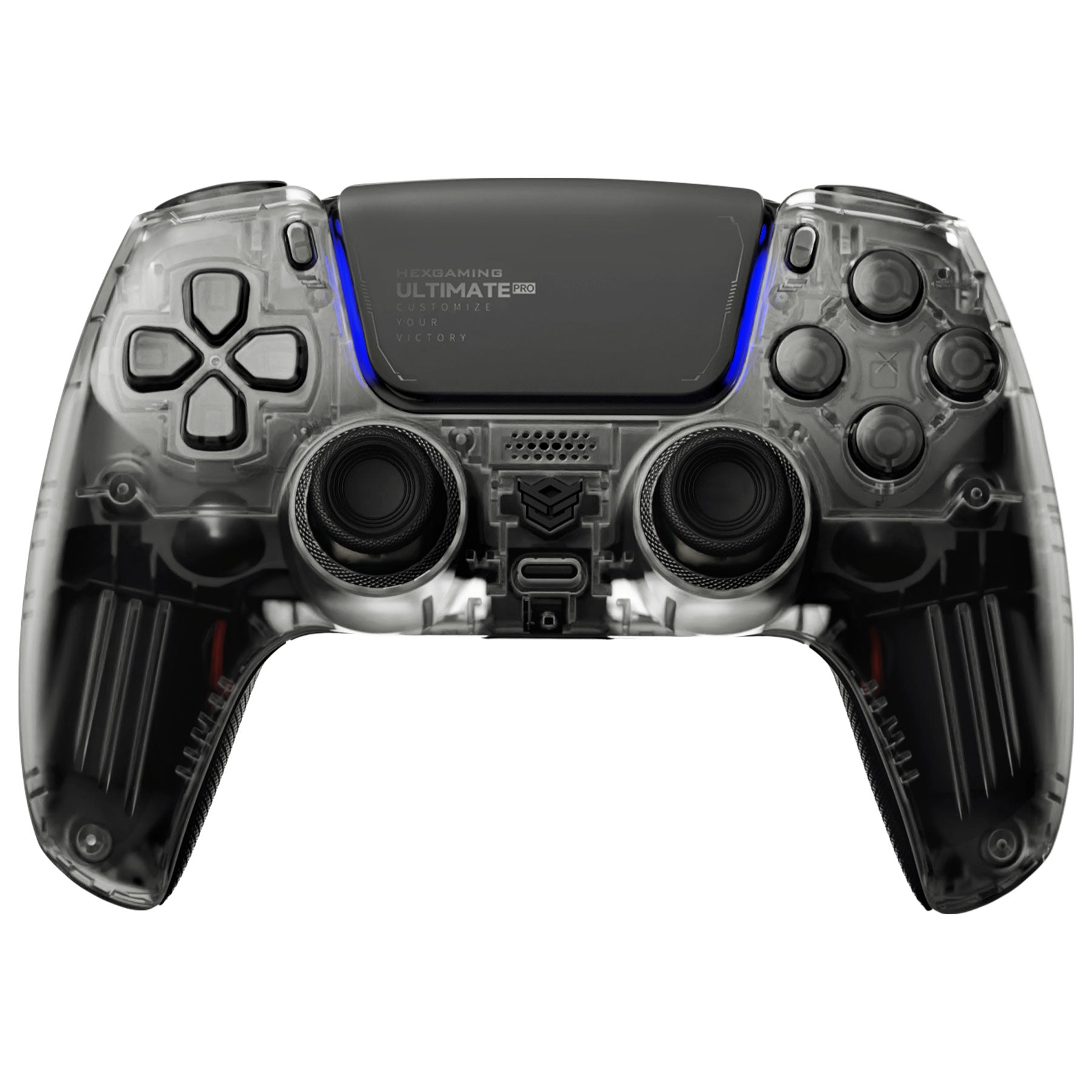 HEXGAMING ULTIMATE PRO ゲーミングコントローラー PS5/PC/モバイル対応  – 割り当て可能な背面ボタン4個、カスタムプロファイル6種類、調整可能なトリガー、交換可能なサムスティック8本【マットクリアブラック】