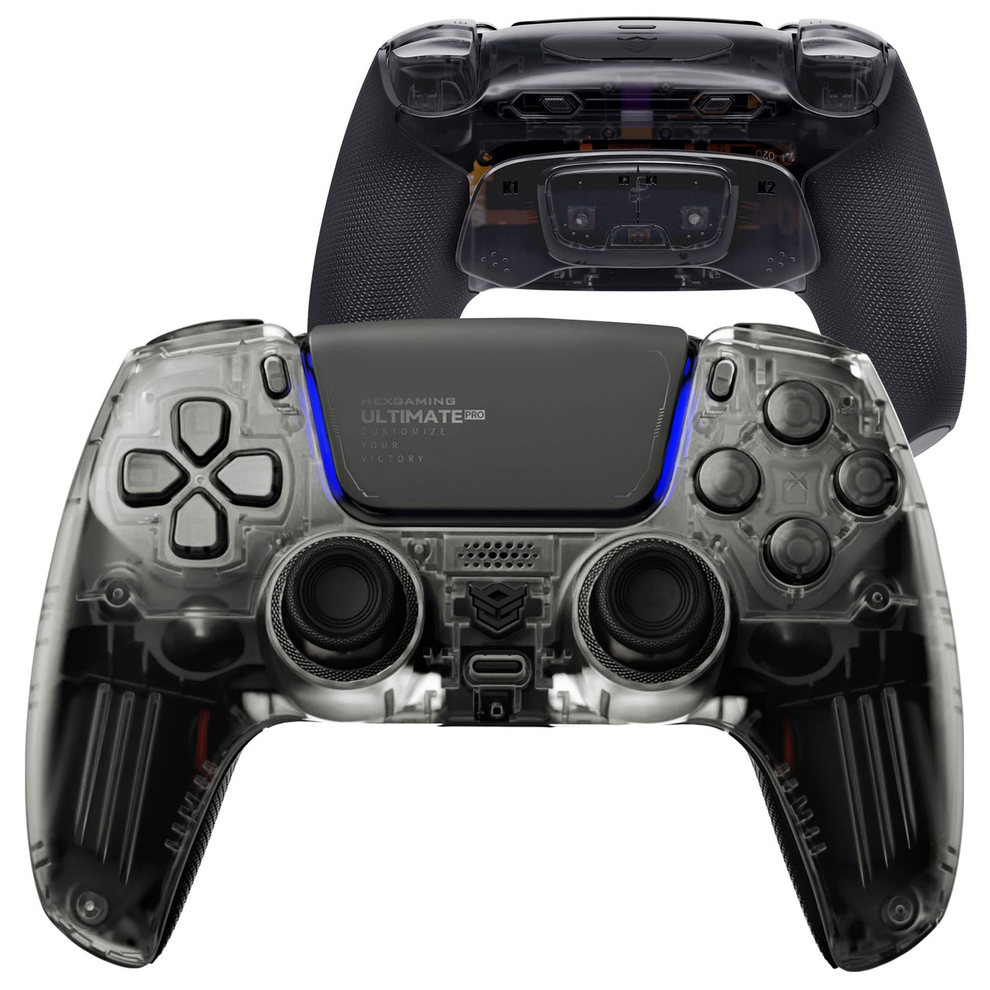 HEXGAMING ULTIMATE PRO ゲーミングコントローラー PS5/PC/モバイル対応  – 割り当て可能な背面ボタン4個、カスタムプロファイル6種類、調整可能なトリガー、交換可能なサムスティック8本【マットクリアブラック】