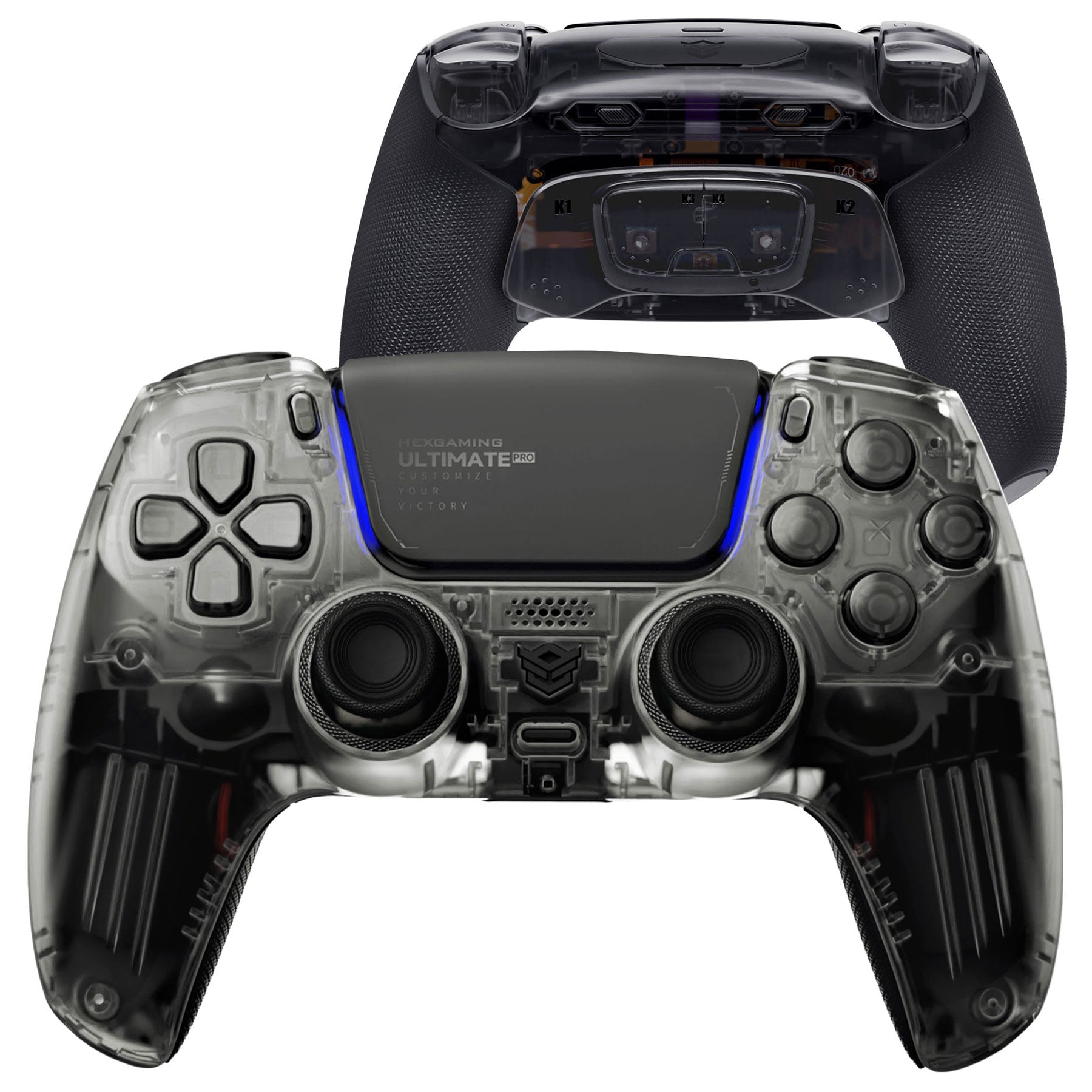 HEXGAMING ULTIMATE PRO ゲーミングコントローラー PS5/PC/モバイル対応  – 割り当て可能な背面ボタン4個、カスタムプロファイル6種類、調整可能なトリガー、交換可能なサムスティック8本【マットクリアブラック】