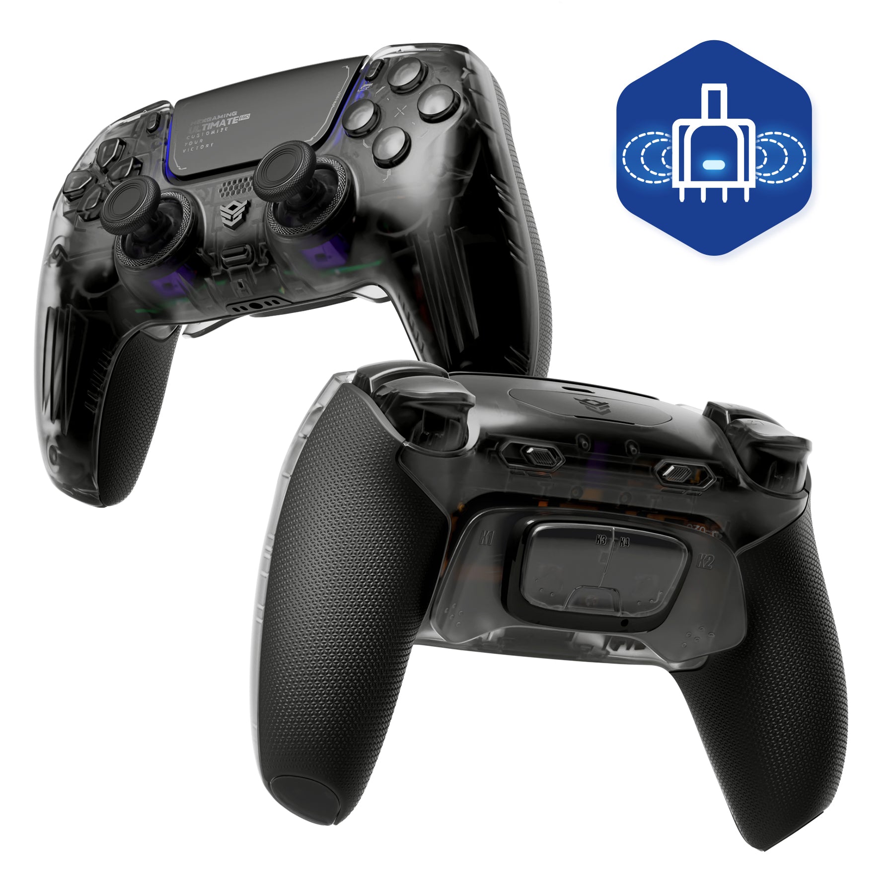 HEXGAMING ULTIMATE PRO ゲーミングコントローラー PS5/PC/モバイル対応  – 割り当て可能な背面ボタン4個、カスタムプロファイル6種類、調整可能なトリガー、交換可能なサムスティック8本【マットクリアブラック】