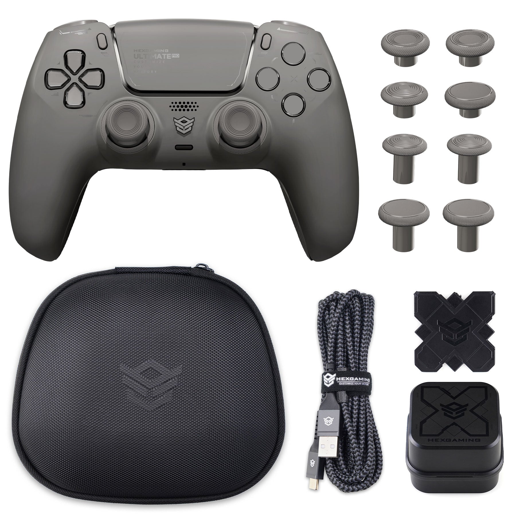 HEXGAMING ULTIMATE PROコントローラー、調整可能なトリガー+充電ケーブル+PS5、PC、モバイル対応用キャリングバッグ付き【6種類】