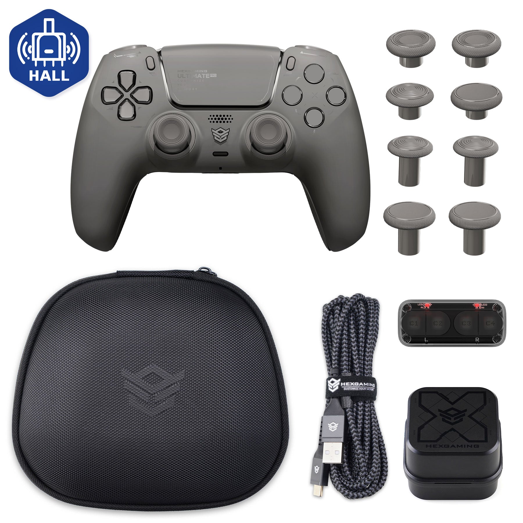 HEXGAMING ULTIMATE PROコントローラー、調整可能なトリガー+充電ケーブル+PS5、PC、モバイル対応用キャリングバッグ付き【6種類】